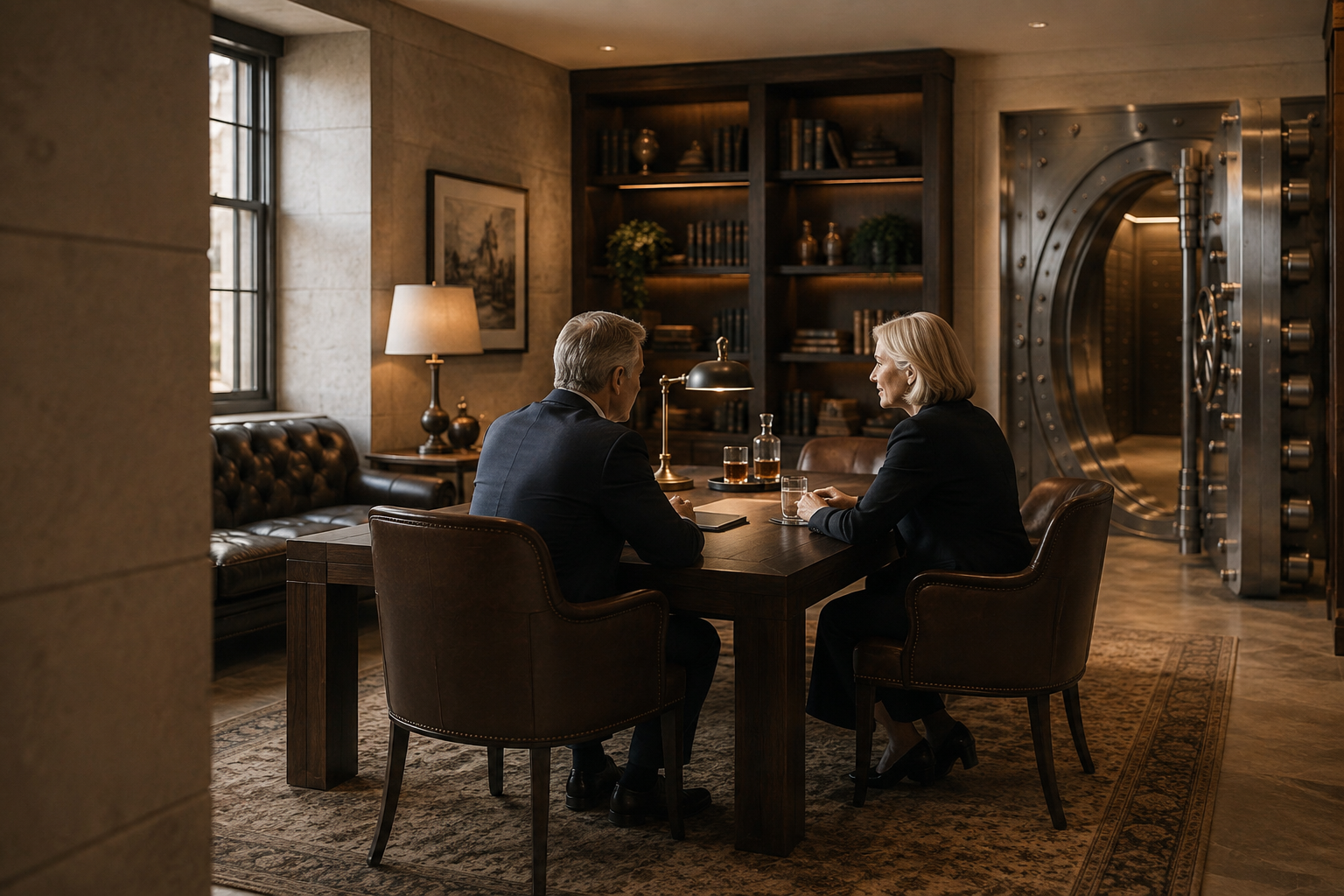 Two mature professionals having a confidential private conversation